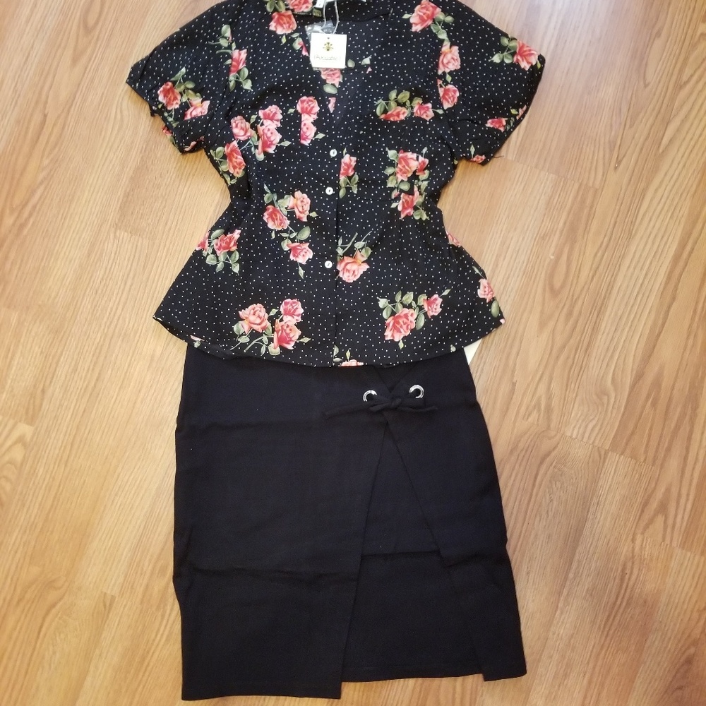 Black Asymmetrical midi pencil skirt - Picture 4 of 8